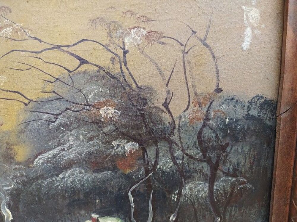 Tableau Barbizon XIX&egrave;me Paysage d'Hiver Sign&eacute; J. Chatelin 