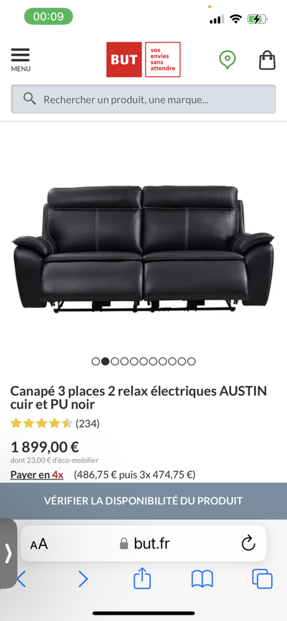 Canap&eacute; Austin 3 places &eacute;lectrique Meubles