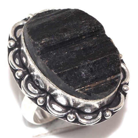 Bague TOURMALINE NOIRE Brute, Plaq. argent 925 - T59 (US 9) 13 Saint-Savin (86)