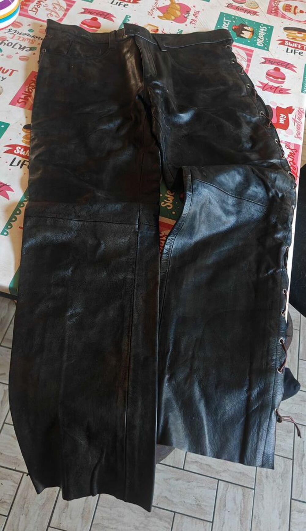 pantalons en cuir motard biker homme 42 Vtements