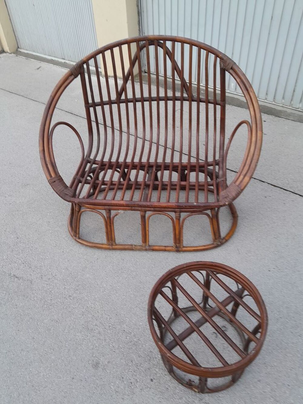 Banquette osier et son tabouret Meubles