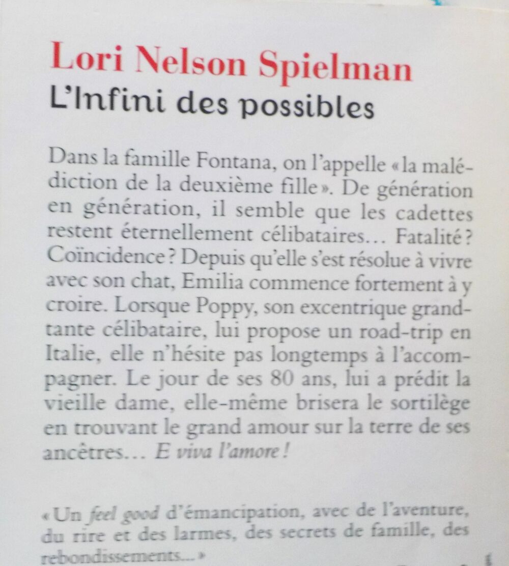 L'INFINI DES POSSIBLES de Lori NELSON SPIELMAN Livres et BD
