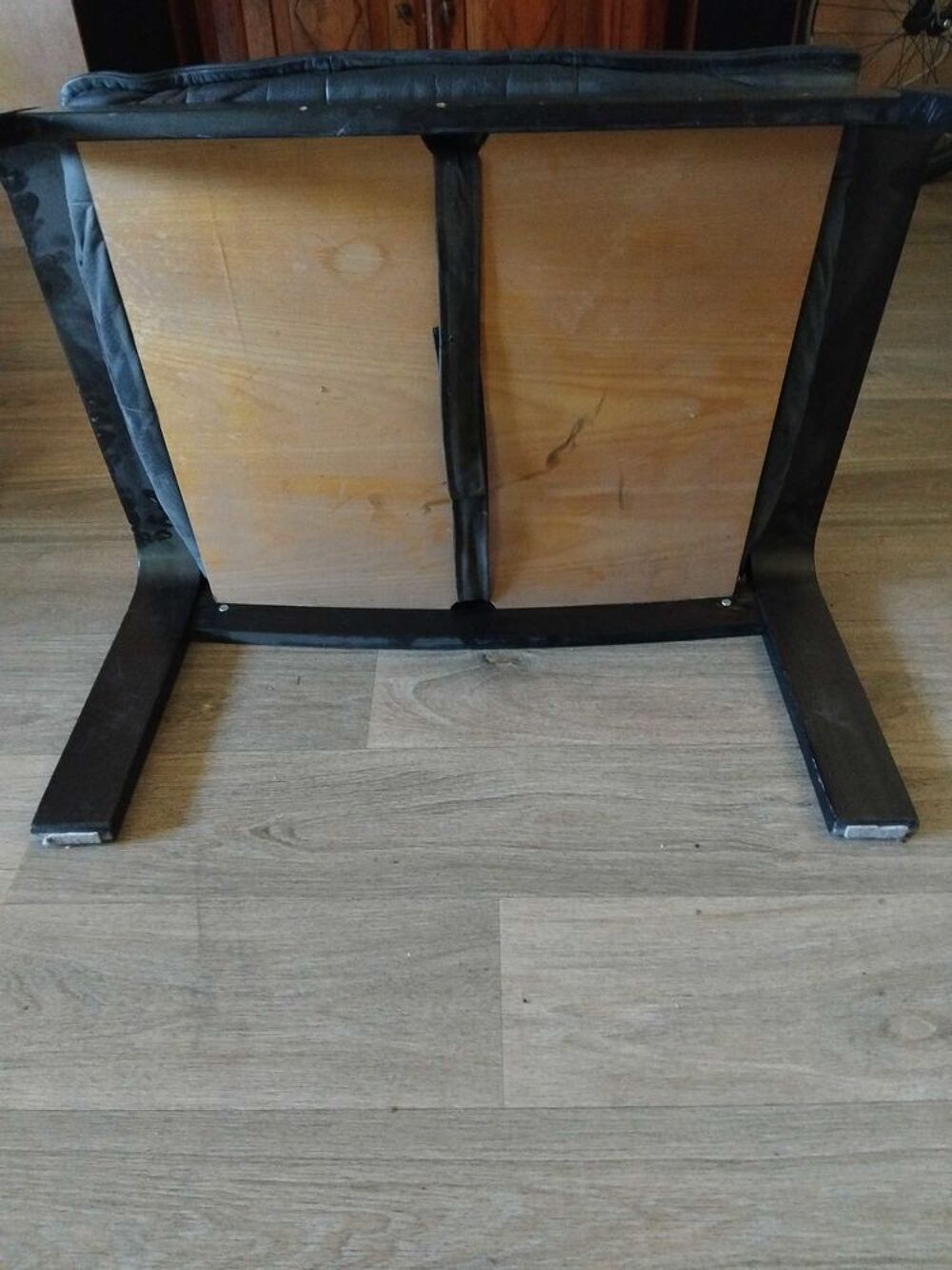 repose pieds bois et cuir ht 34 cm 74 &agrave;- 50 cm Meubles