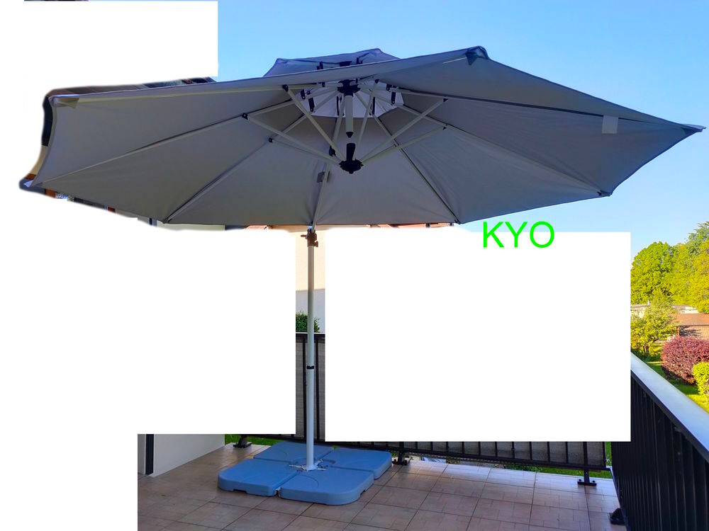 OUTSUNNY Lot Parasol d&eacute;port&eacute; rond gris 3mx2,5m avec 4 Dalles Jardin