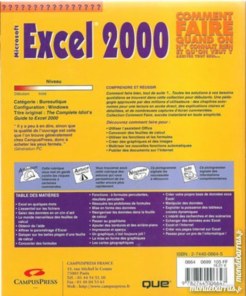 Microsoft Excel 2000 (26) Livres et BD