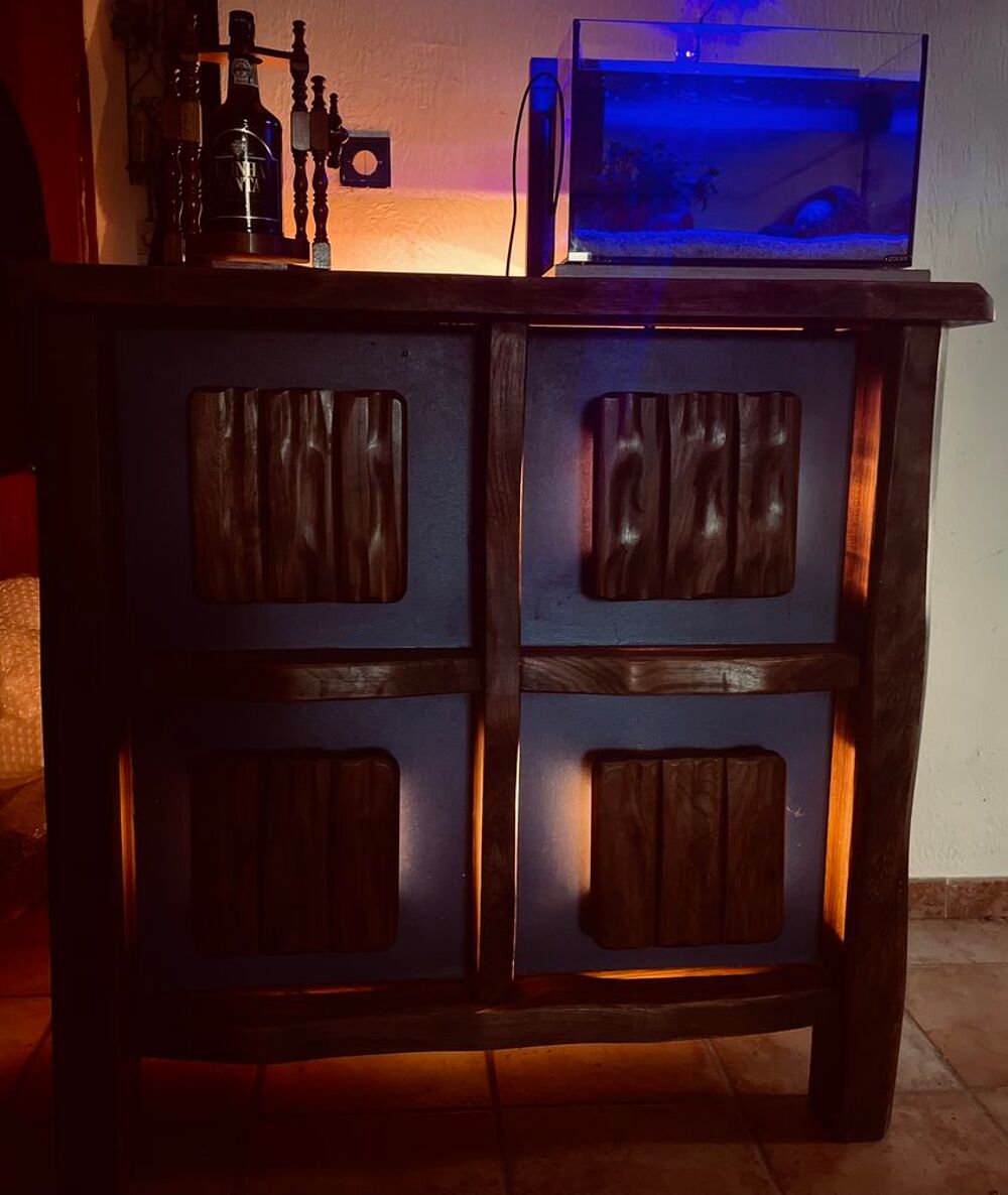 Meuble bar brutaliste lumineux par Aranjou 1960 Meubles