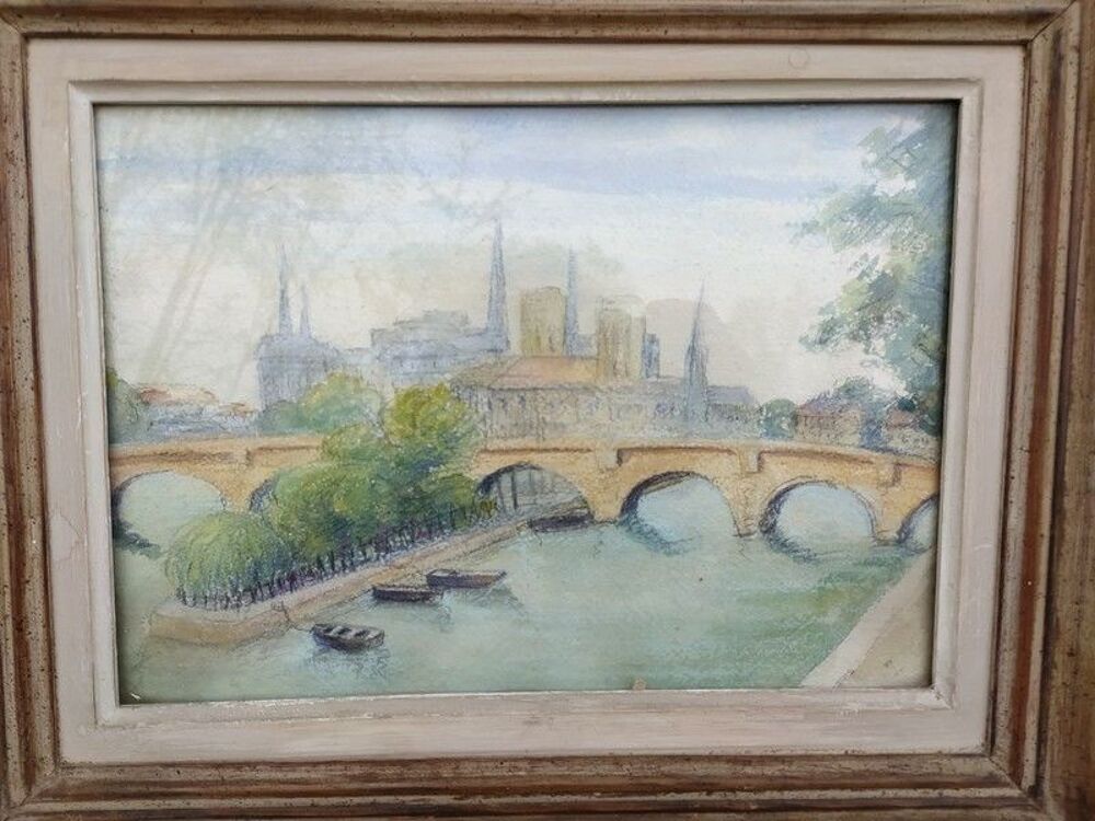 Ancien Tableau Dessin Aquarelle Paris Notre Dame 