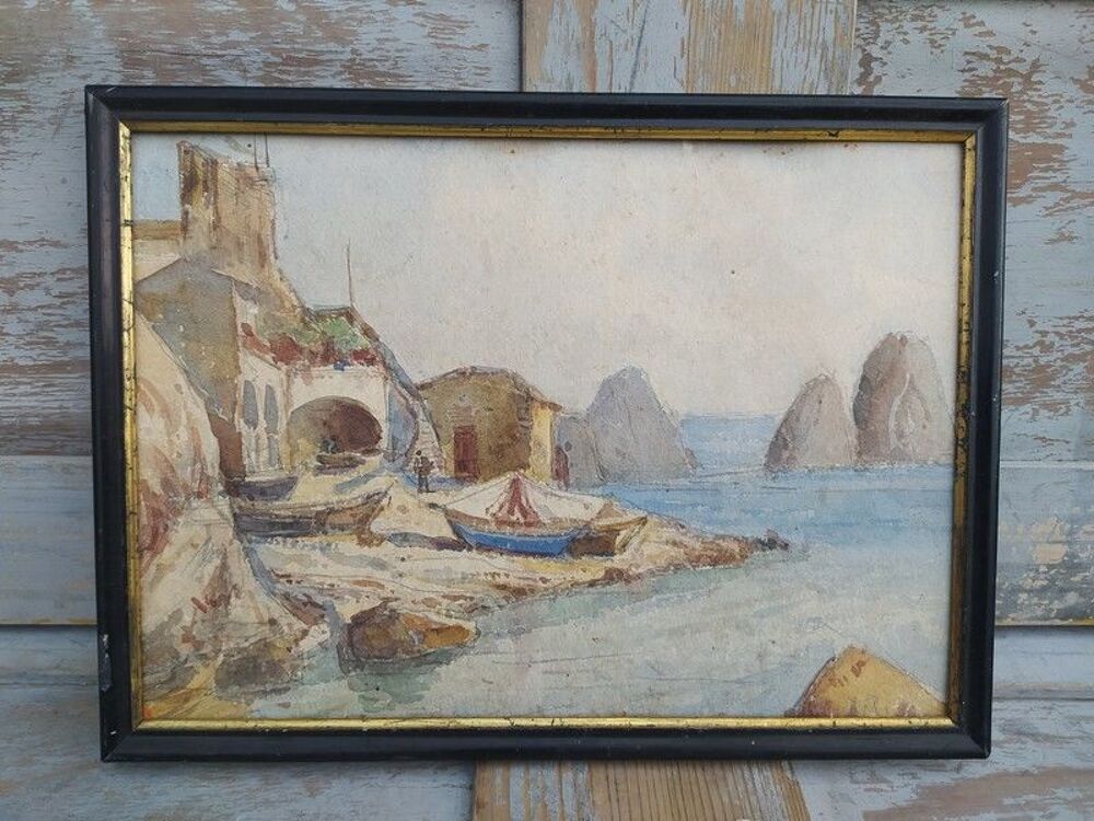 Tableau Aquarelle Marine Faraglioni Capri Naples Italie 