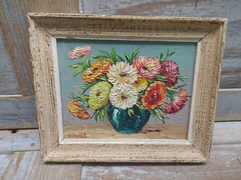Tableau Nature Morte Fleurs Oeillets Signé De Mervil 75 Loches (37)