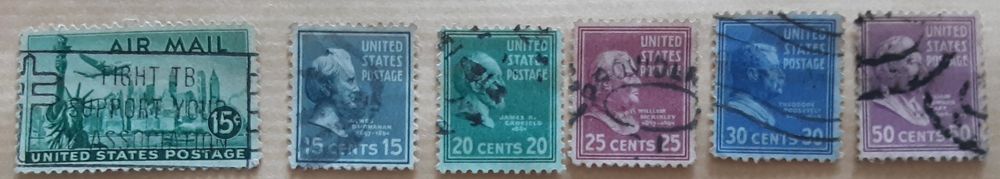 6 timbres &agrave; collection U.S.A. &eacute;poque ant&eacute;rieure &agrave; 1950 