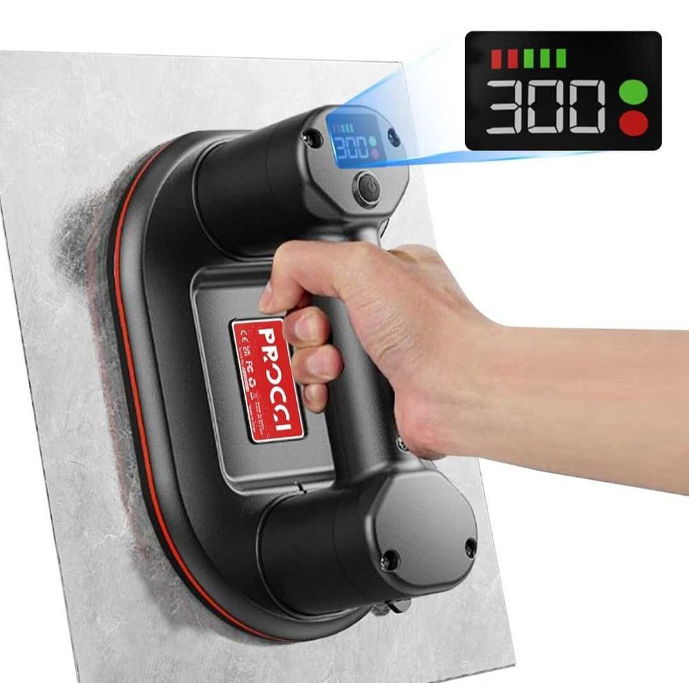 Ventouse &agrave; Batterie pour Carreaux, Verre, Marbre Longueur 24 cm, 2 Moteurs, Puissance D'aspiration 300 KG, &agrave;‰cran LCD, Batterie 10 Heures Bricolage