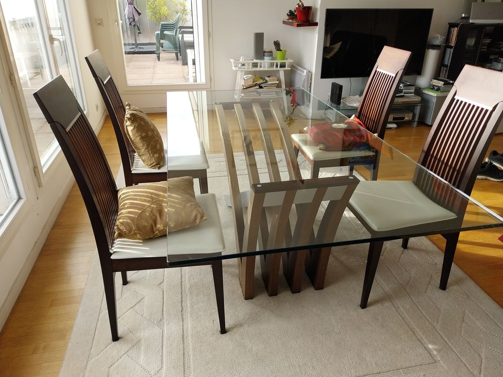 table en verre, pied en wengue Meubles