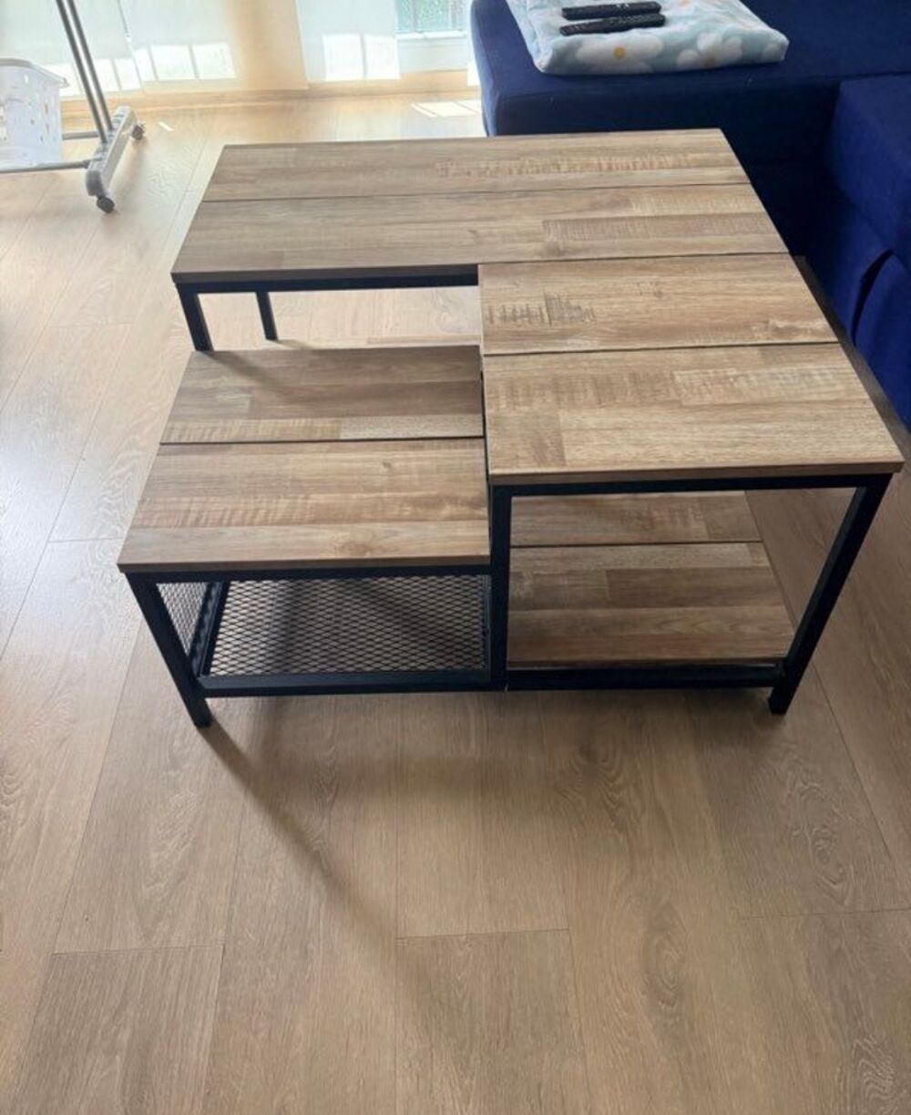Table basse bois et m&eacute;tal deux niveaux Meubles