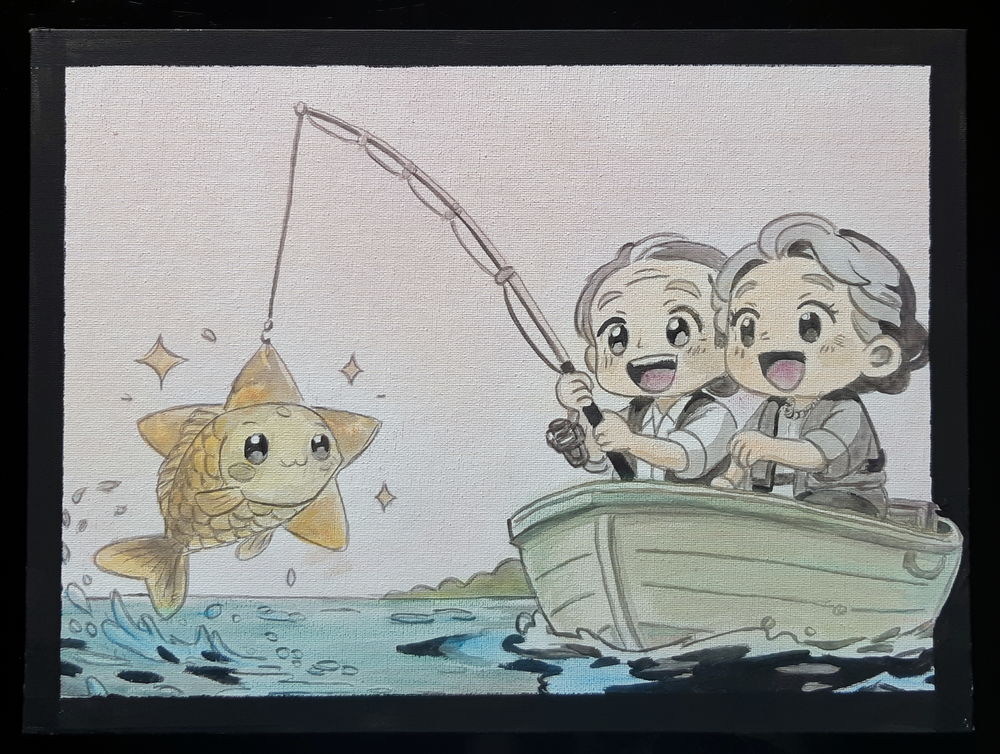 la p&ecirc;che miraculeuse ou le poisson d'or - carton ttoil&eacute; 40 x Décoration