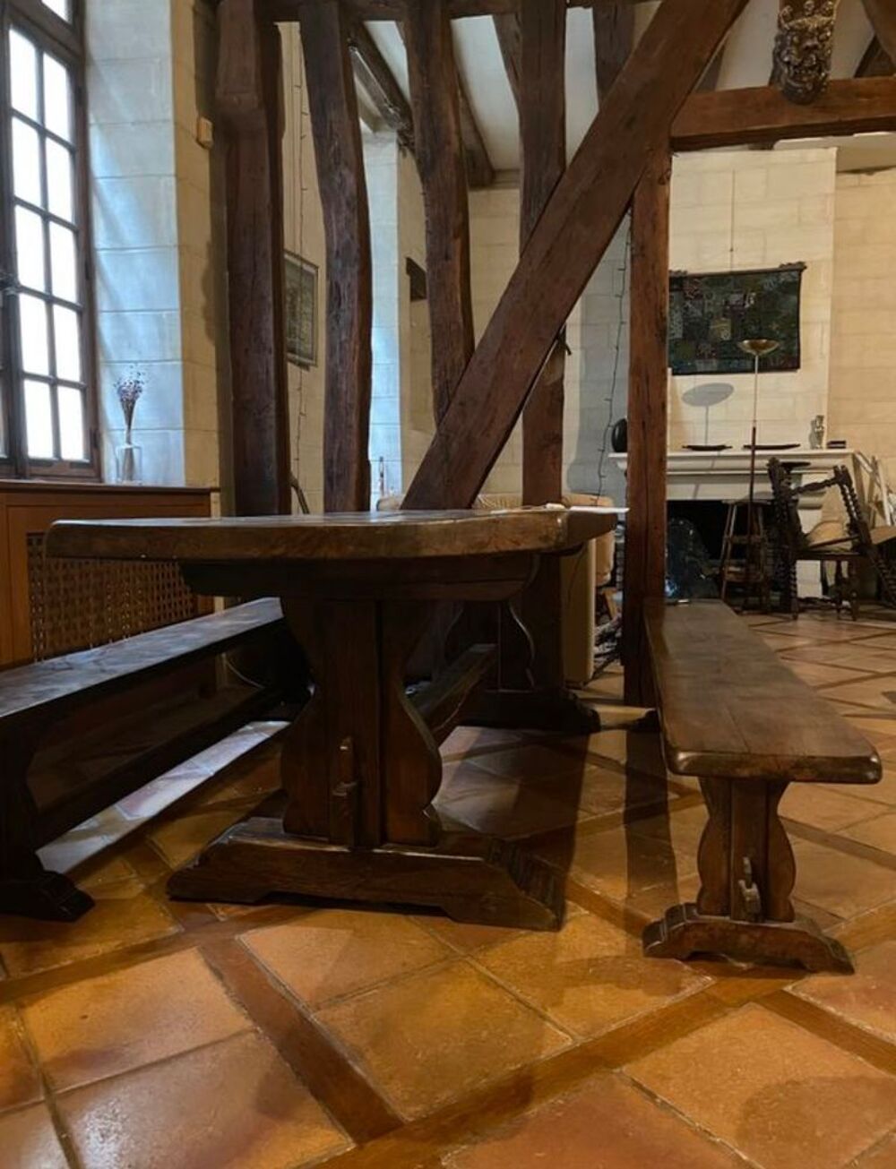 Magnifique table de monast&egrave;re en bois massif avec ses 2 banc Meubles
