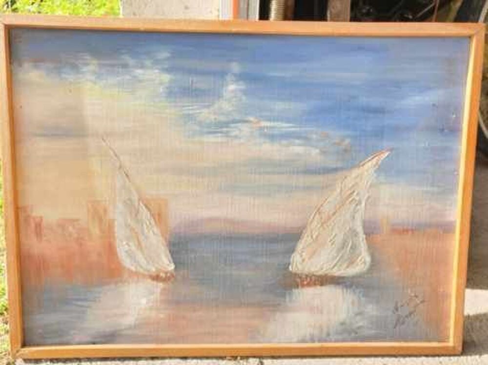 Cadre photo peinture a huile bateaux. Décoration