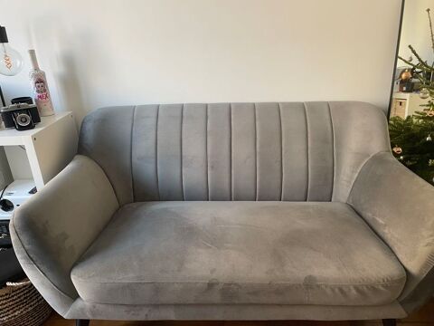 Canap gris en velours 2 places 300 Clichy (92)