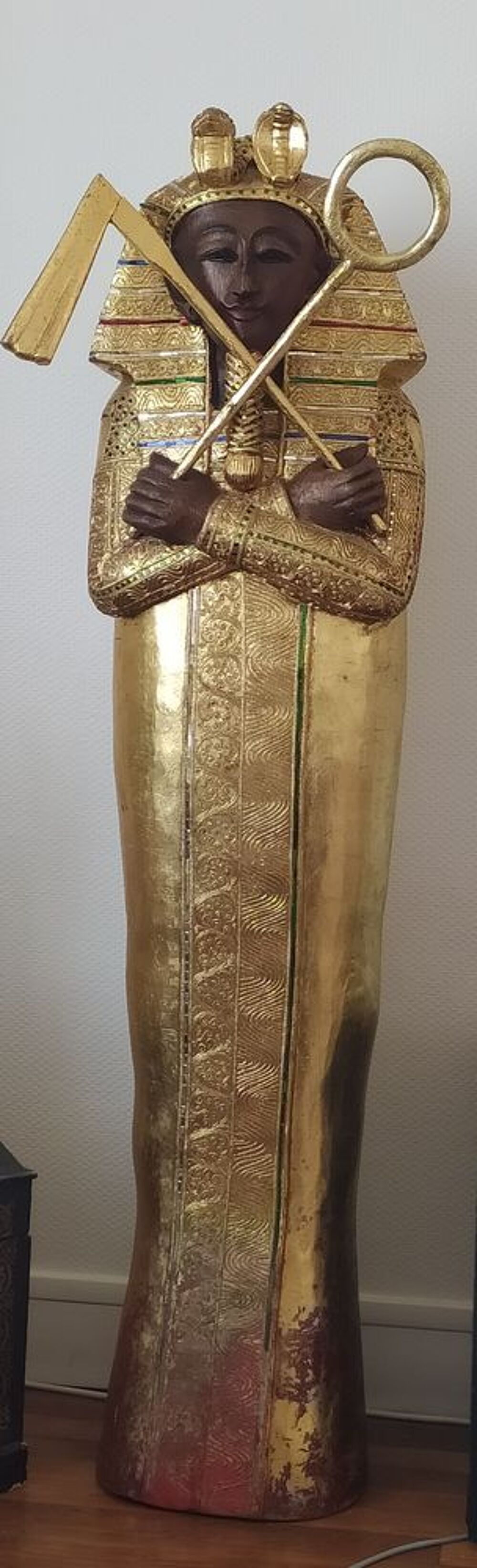 Statue pharaon bois Massif dor&eacute; feuille d'or Décoration