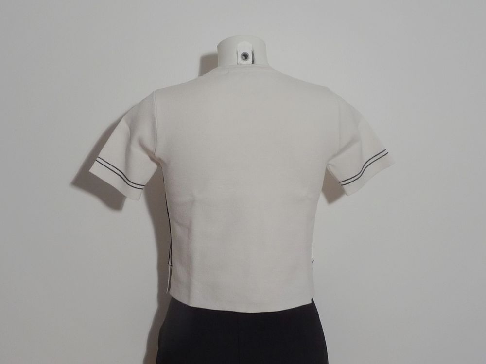 Top/ Pull Court Blanc &agrave; 2 Bandes Marine- Taille S- Zara Vêtements