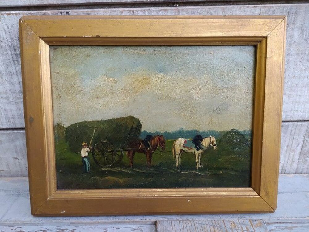 Tableau Sc&egrave;ne Paysanne Chevaux Villiers sur Marne 