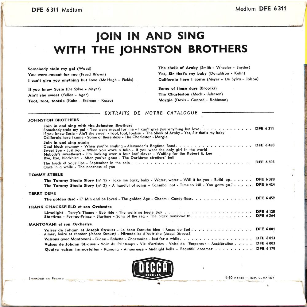 The Johnston Brothers - "Charleston" [Vinyle 45 tours 7" EP] CD et vinyles
