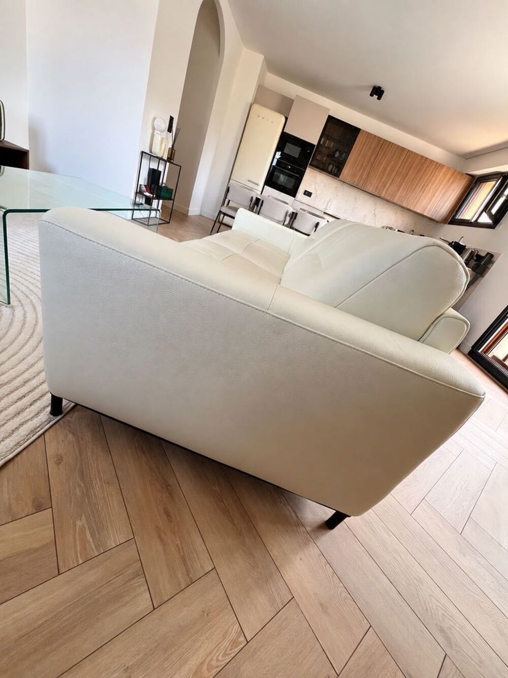 CANAPE GUSTAVE 3 PLACES EN CUIR PLEINE FLEUR BLANC €" EXCELLENT ETAT Meubles