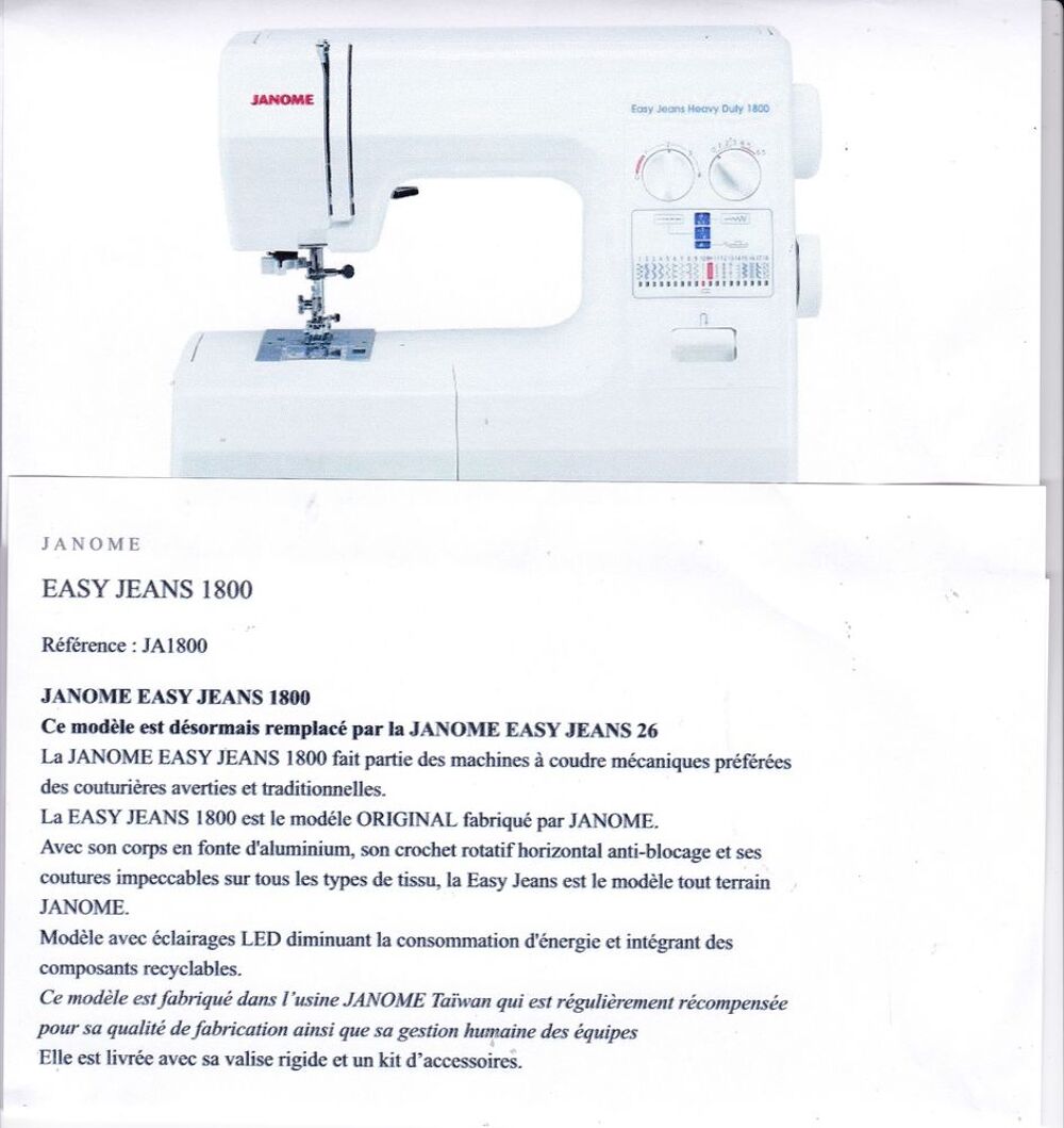 MACHINE A COUDRE JANOME EASY JEANS 1800 Electromnager