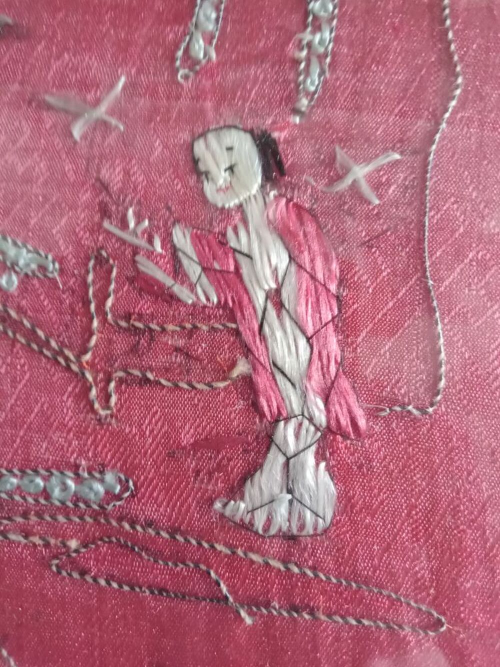 Tableau de broderie sur soie Décoration