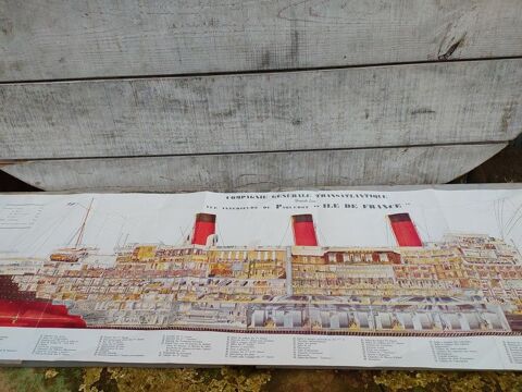 Plan Coupe Paquebot Ile de France CGT Transatlantique ca1930 1 Loches (37)