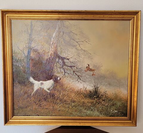 Tableau sur toile de chasse sign S. LEE 70 Aubagne (13)