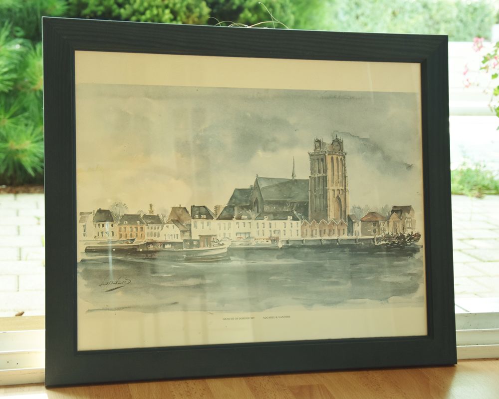 Tableau Aquarelle avec cadre 56 cm x 46 cm. Dcoration