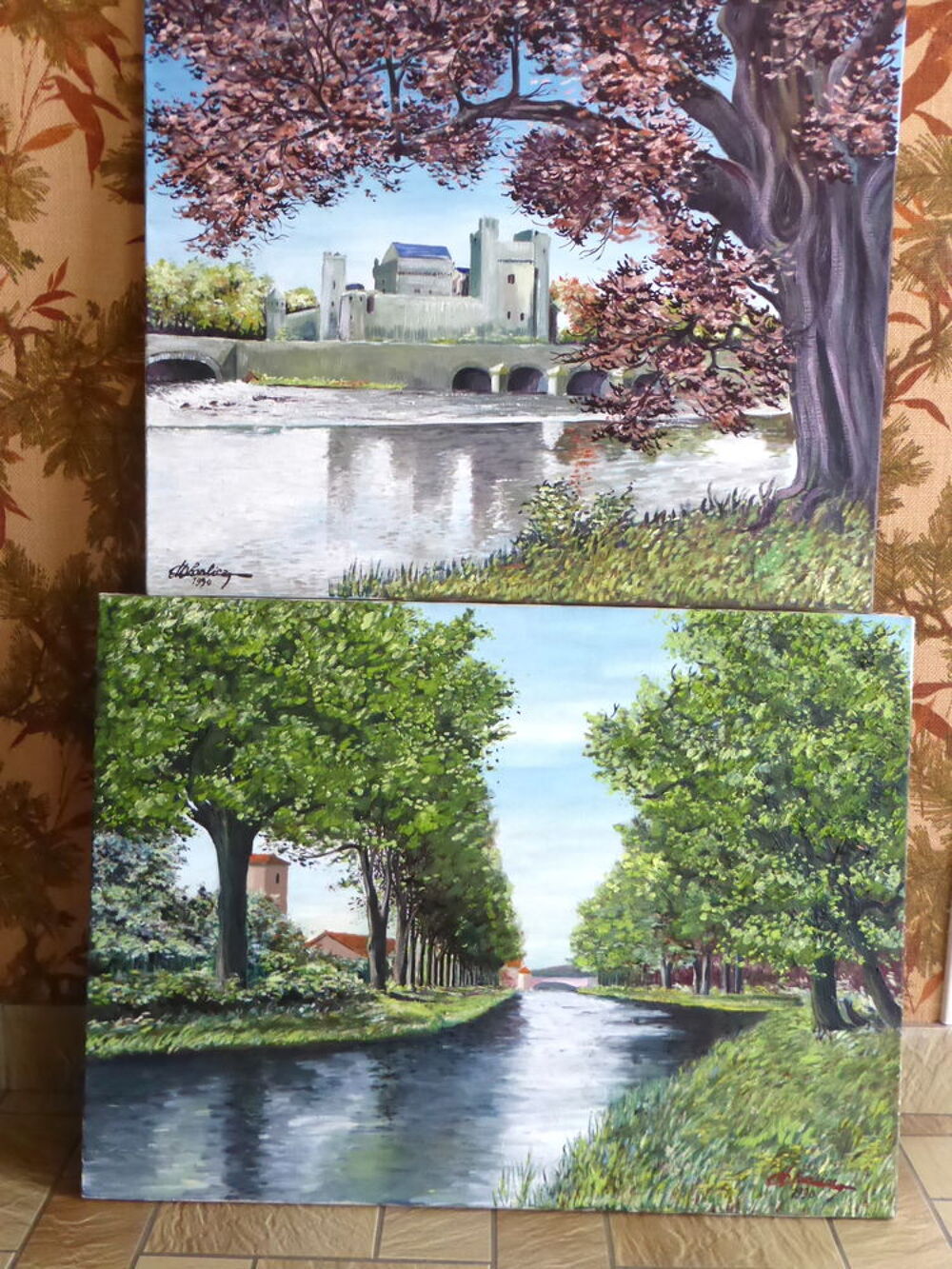 Aquarelles sur chassis to&icirc;l&eacute; - Canal du midi , Toulouse 