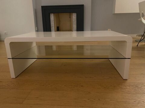 Table basse blanche laqu�e avec tablette en verre 60 Meudon (92)