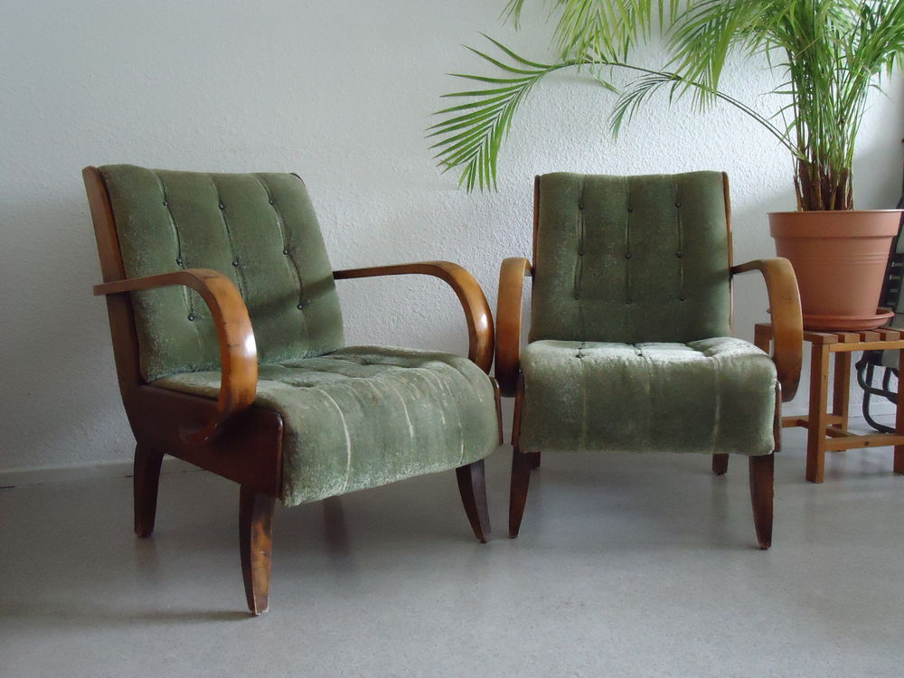 4 fauteuils art d&eacute;co 1930 velours de soie, dans leur jus Meubles