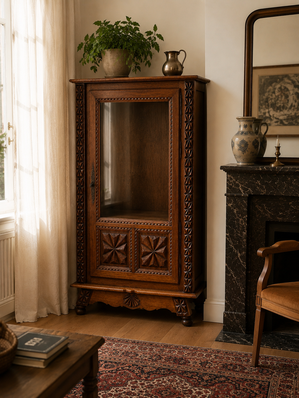 Vitrine / Vaisselier vintage basque en ch&ecirc;ne massif ,meuble Meubles