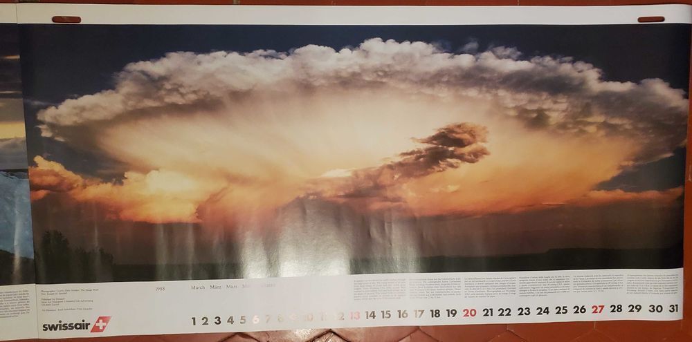 Calendrier Vintage Swissair 1988 - Th&egrave;me M&eacute;t&eacute;o / Nuages - Parfait Etat - Rare 