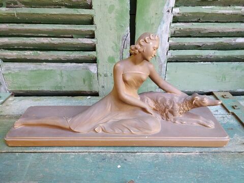 Salvator Mlani Sculpture Femme au Lvrier 1930 Art Dco  120 Loches (37)