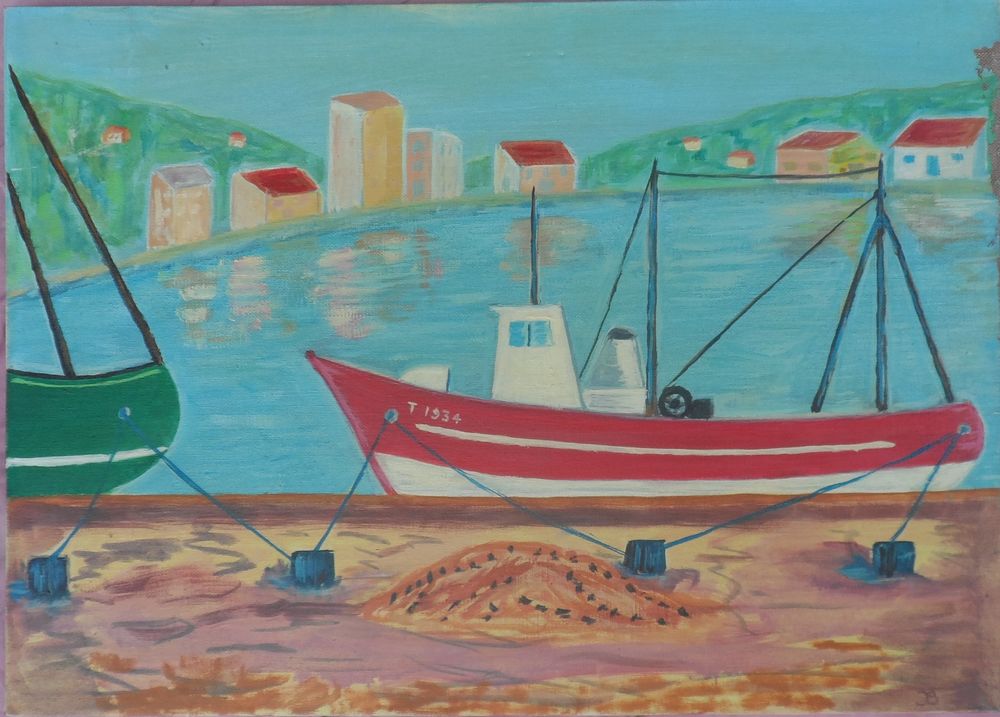 Peinture sur toile bateau &agrave; l'ancre &agrave; Tarragone 33 x 46
Décoration
