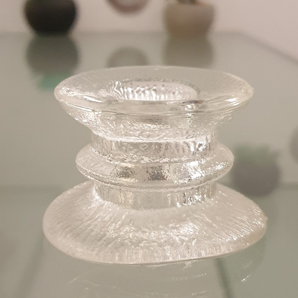 Bougeoir en verre moul&eacute; transparent translucide Vintage Décoration