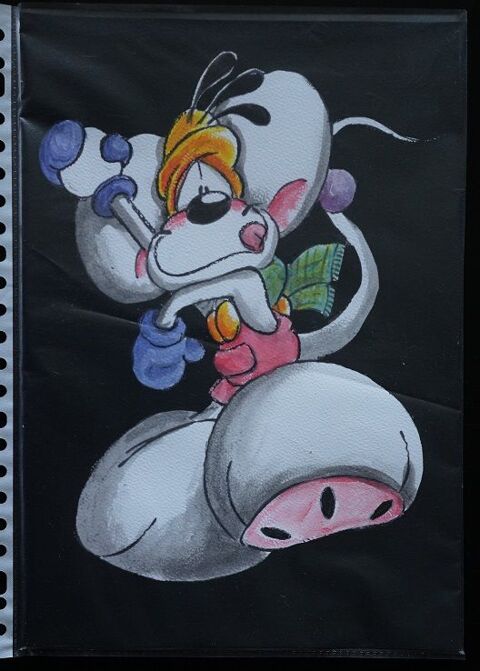 Bl - peinture - 23 - diddl - sur papier aquarelle format A4  4 Foug�res (35)