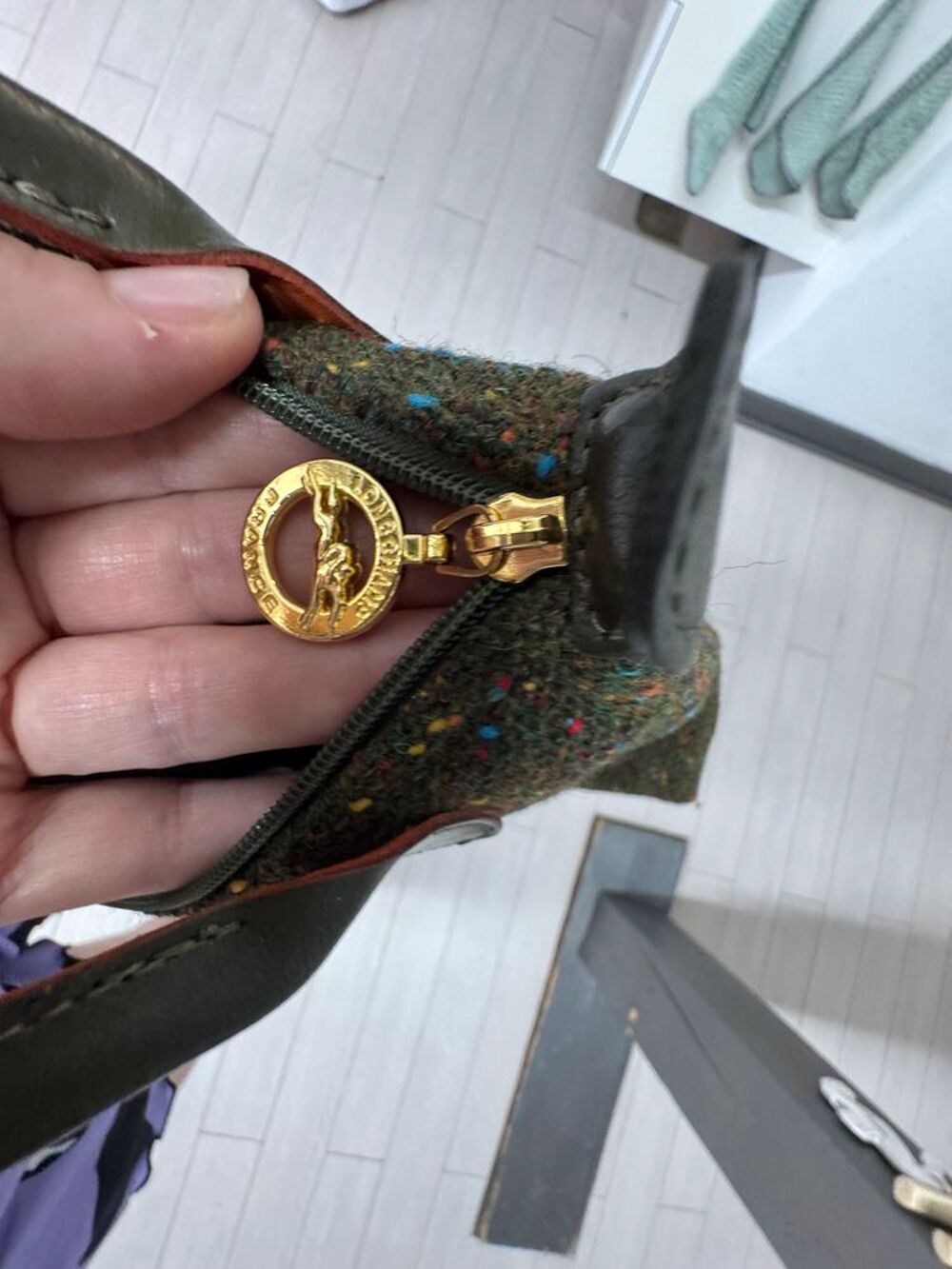 ? Sac Longchamp Le Pliage ? Edition Tweed Kaki Mouchet&eacute; Maroquinerie