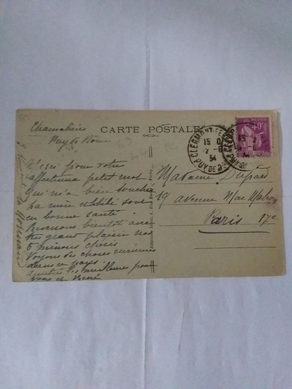 Carte postale ancienne D&eacute;partement 63 