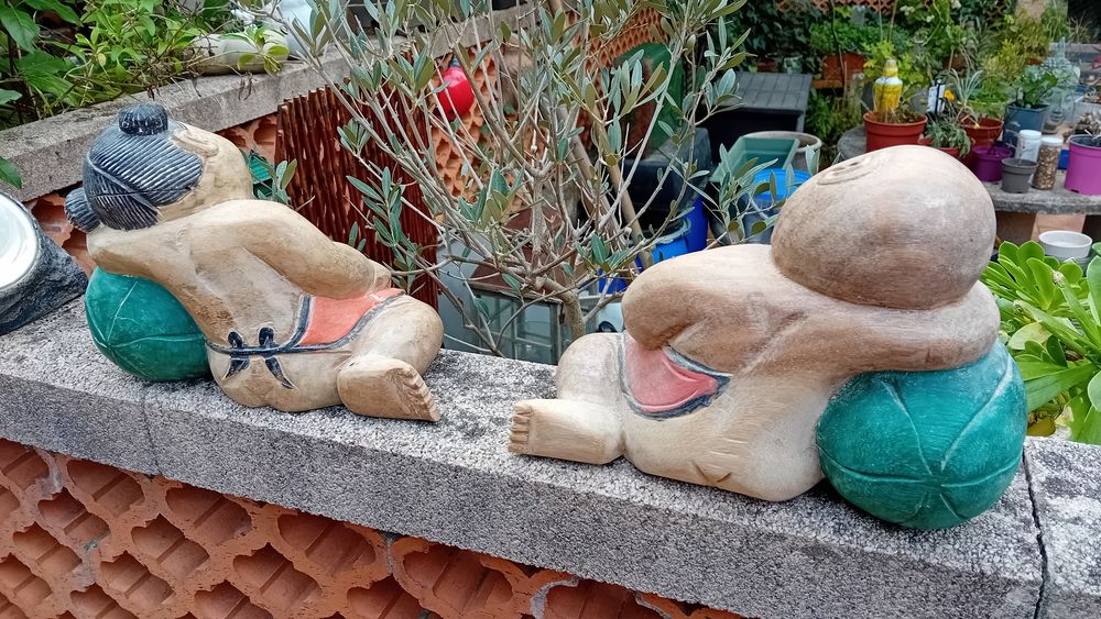 Bouddha couple de jeunes enfants asiatiques en bois massif Décoration