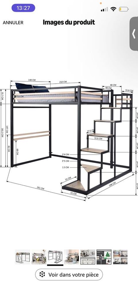 à€ vendre lit mezzanine et matelas à  mémoire de forme 250 Chaville (92)
