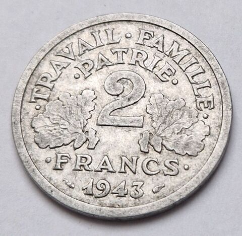 Pice de monnaie 2 Francs Francisque 1943 Etat Franais 1 Cormery (37)