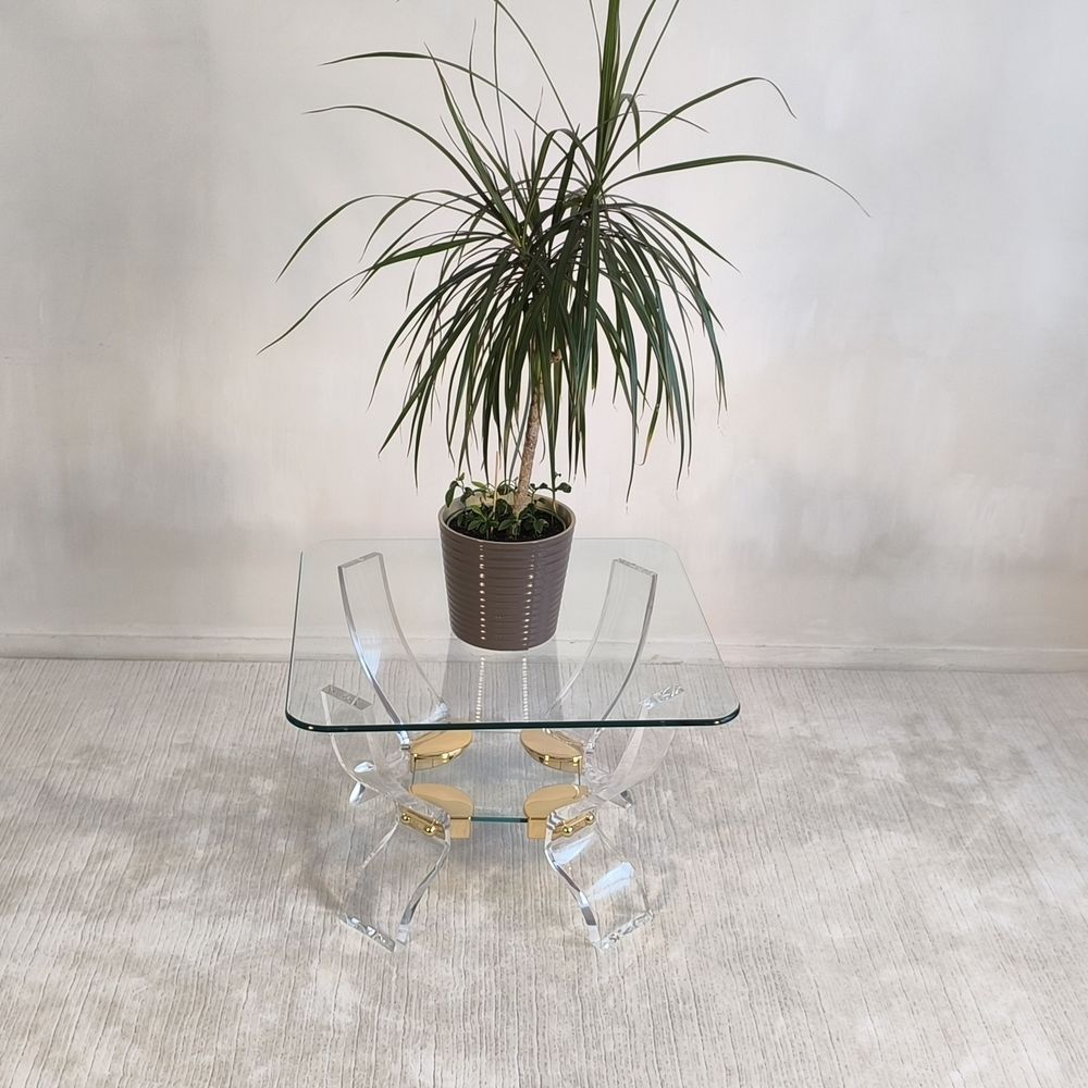 Table basse Lucite &amp; Laiton ? Style Hollywood Regency Meubles