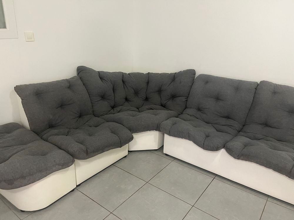 Canap&eacute; gris/blanc angle Meubles