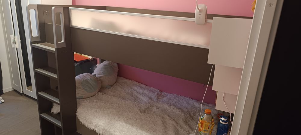 Lit superpos&eacute; Gauthier gris+1matelas+tiroir d rangement Mobilier enfants