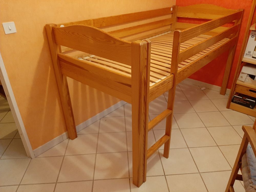 Lit mi-hauteur en pin massif naturel 90x190 Meubles