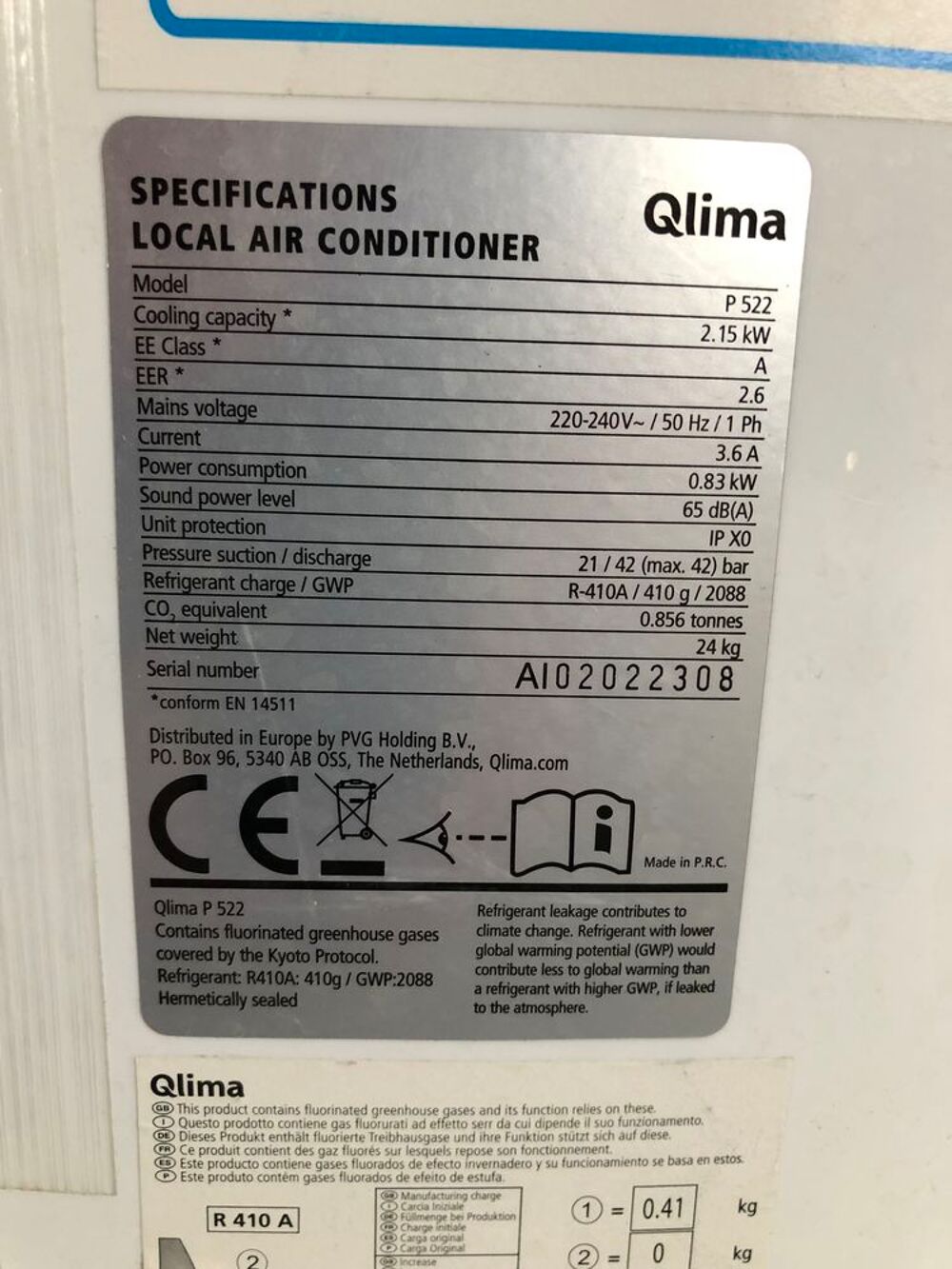 Climatiseur mobile Qlima P 522. Electromnager